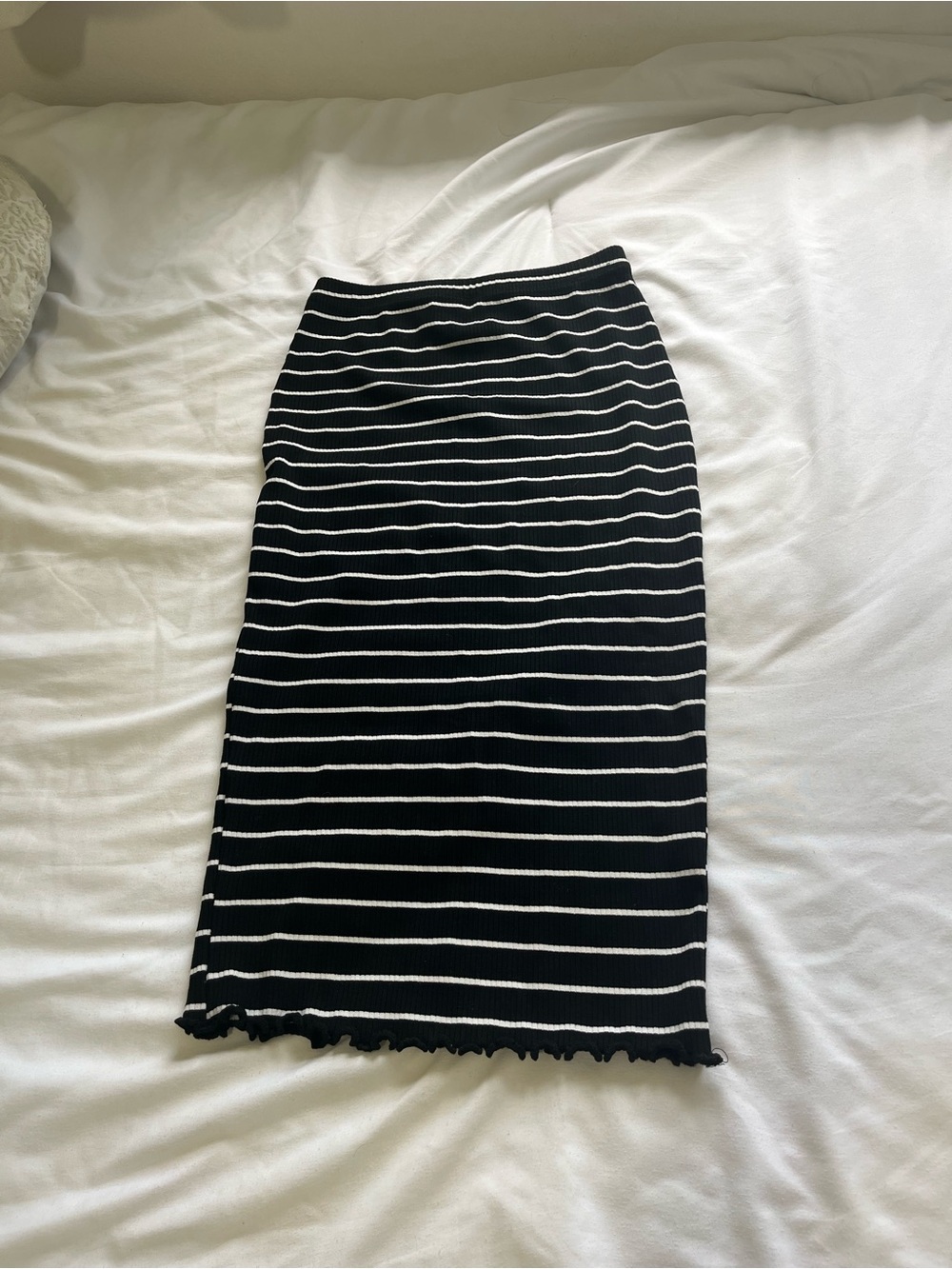 Black and White Striped Midi Pencil Skirt